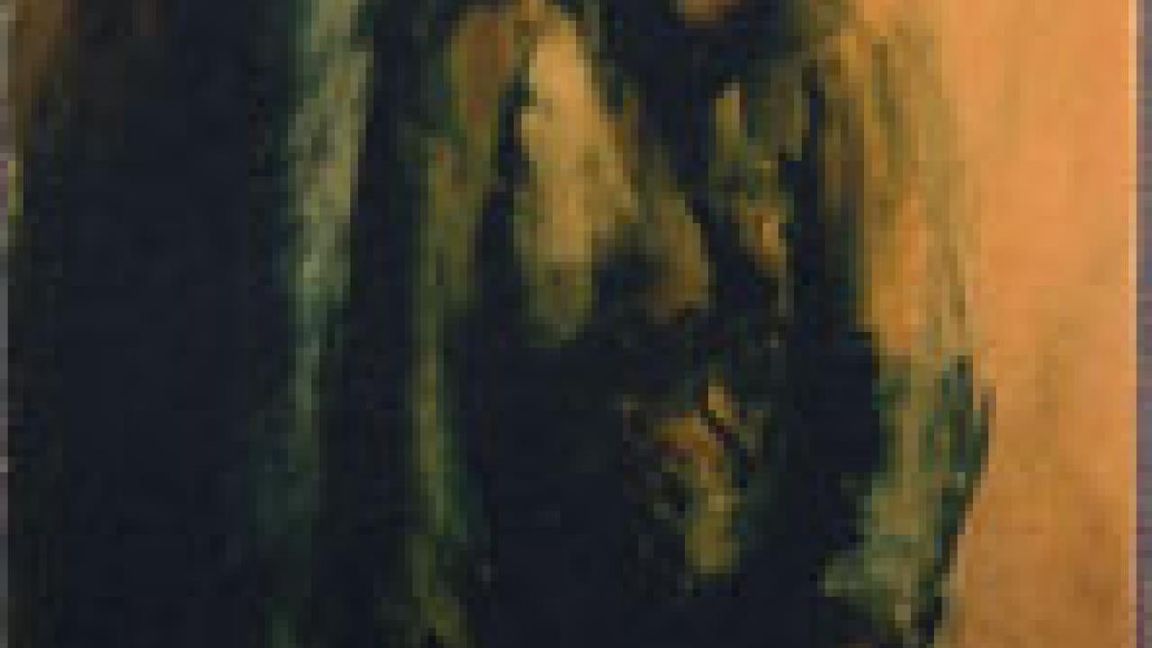 Painting: girl sitting on chair, looking very sad