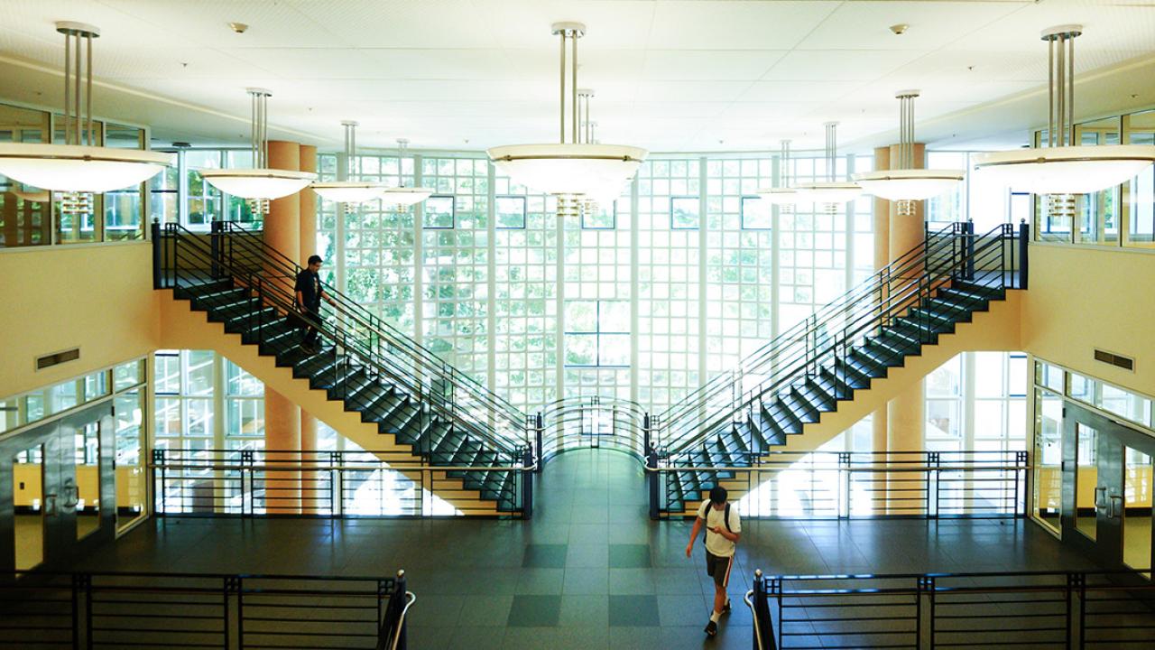 Stairs inside the Shields Library at UC Davis.