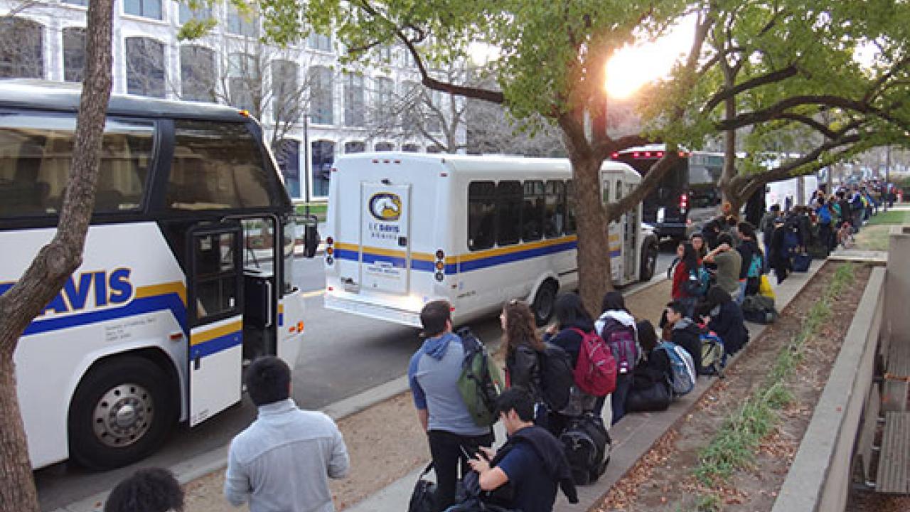 Photo: Passengers line up for the shuttle to UC Berkeley, the day before Thanksgiving. 