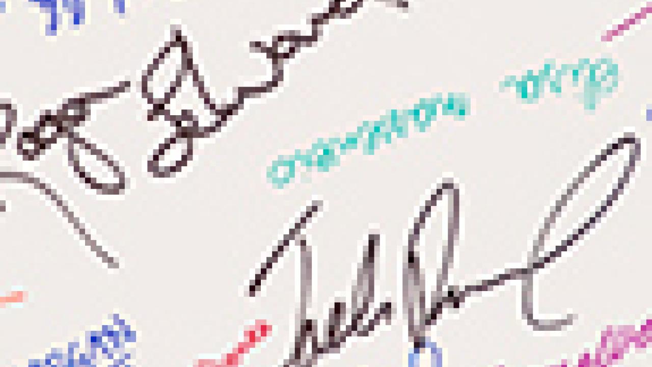 Photo: Signatures on beam, close-up