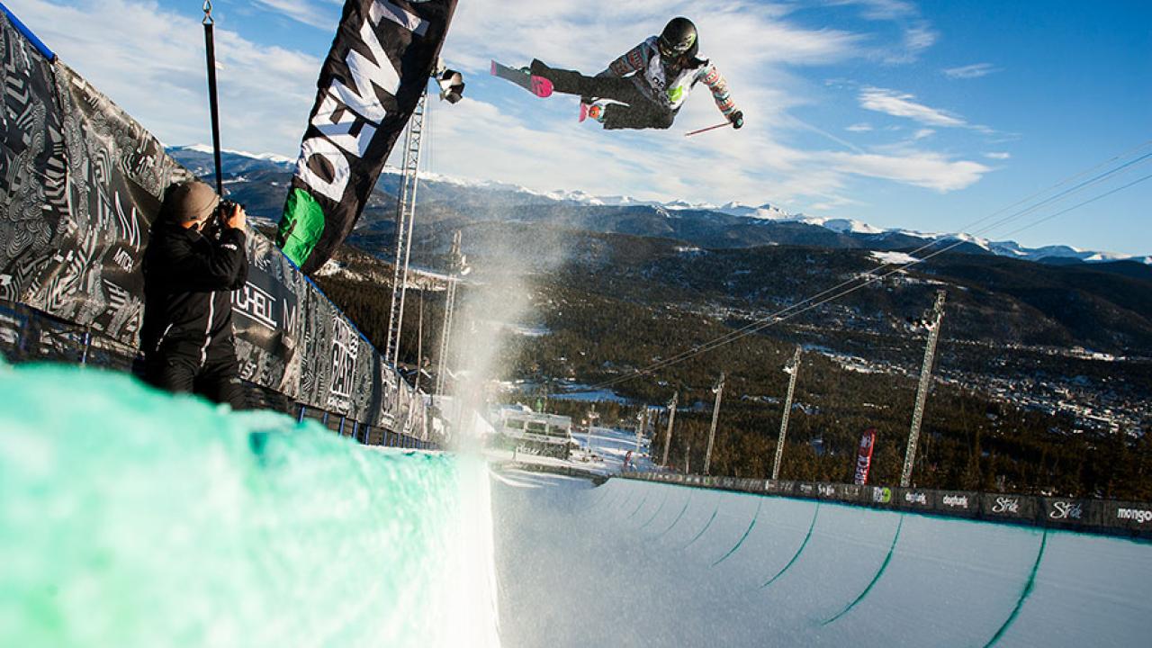 Photo: Brita Sigourney doing a trick in the half-pipe.