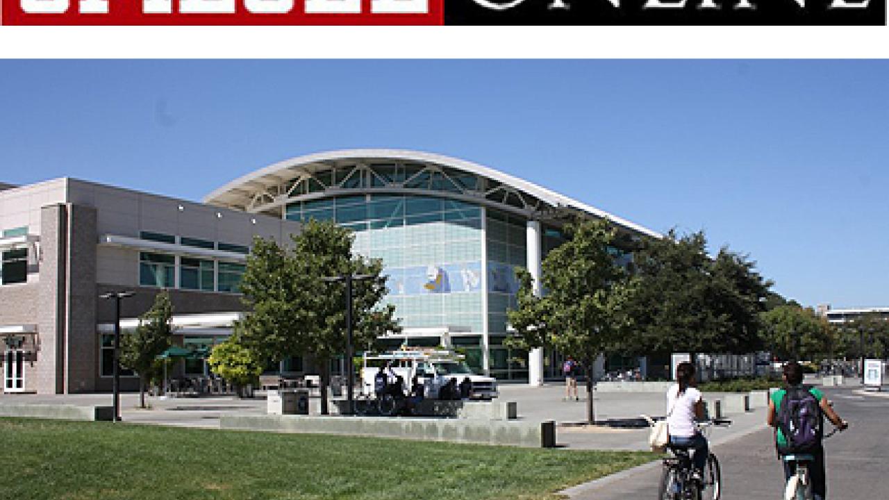 Logo and photo: Spiegel Online logo and two people on bikes near the ARC