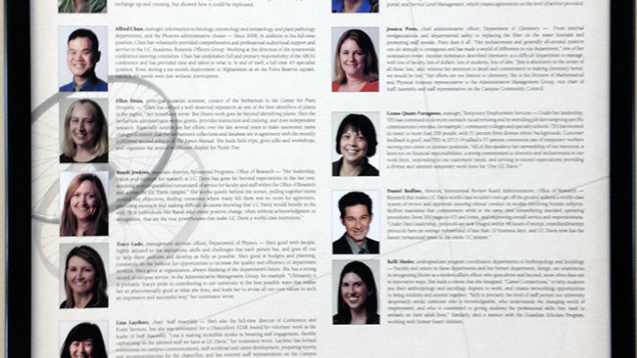 Photo: Poster of 2014 Chancellor's STAR Award recipients