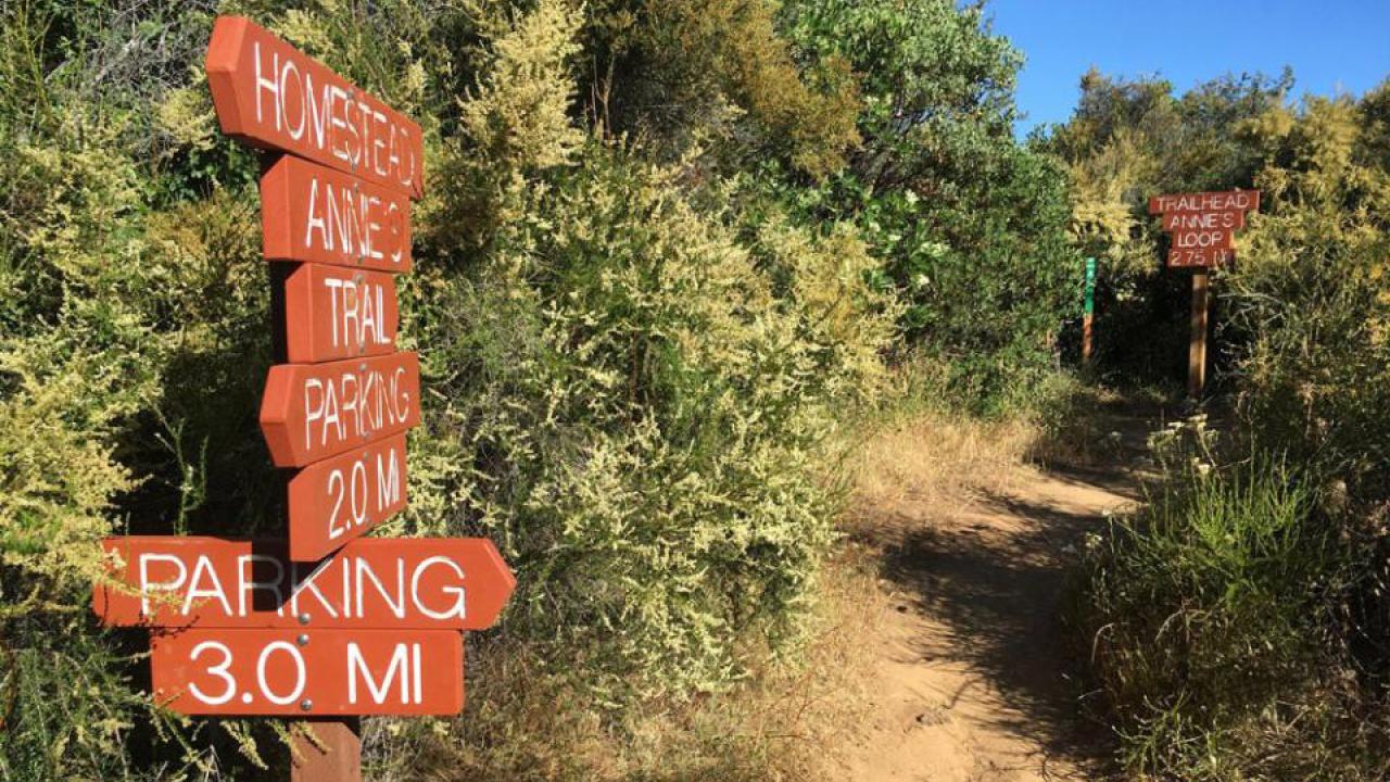 Wayfinding signs at Stebbins Cold Canyon.