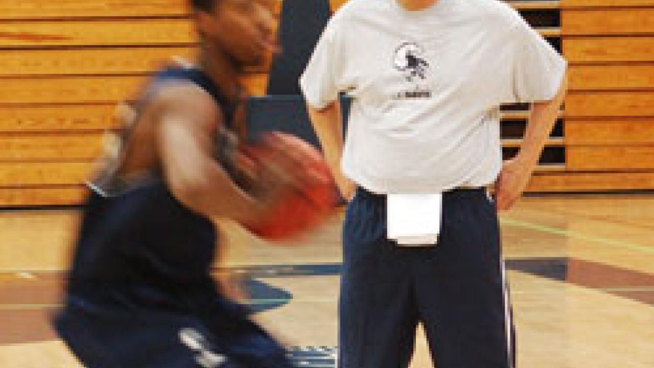 As the UC Davis basketball season gets under way, Bobby Steinburg assesses the quick footwork of an Aggie player. The new men&rsquo;s assistant basketball coach has been keeping his fiance on her toes, too, by proposing on the nationally televised s