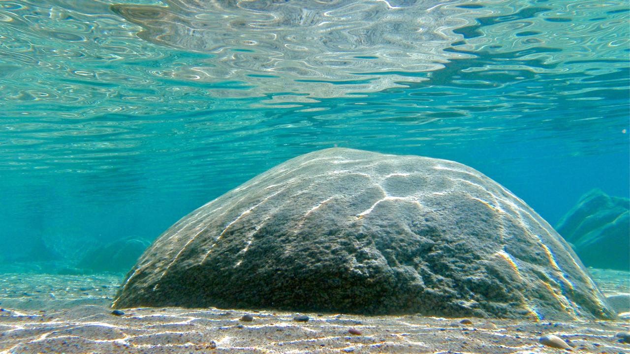 Large rock underwater in Lake Tahoe