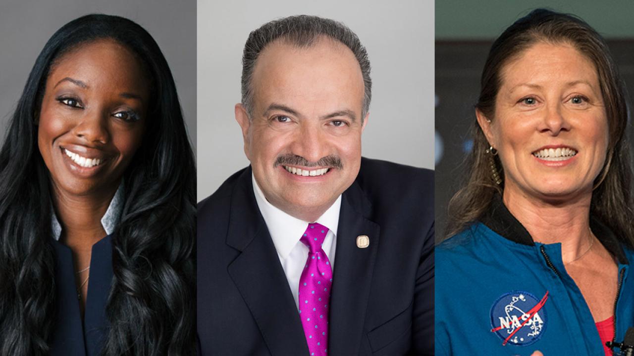 Combined photos of three people: Nadine Burke Harris, Francisco Rodriguez and Tracy Caldwell Dyson.
