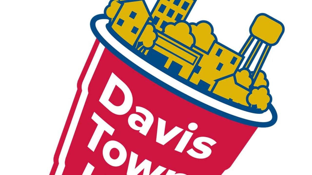 A logo showing a townscape on top of a red cup