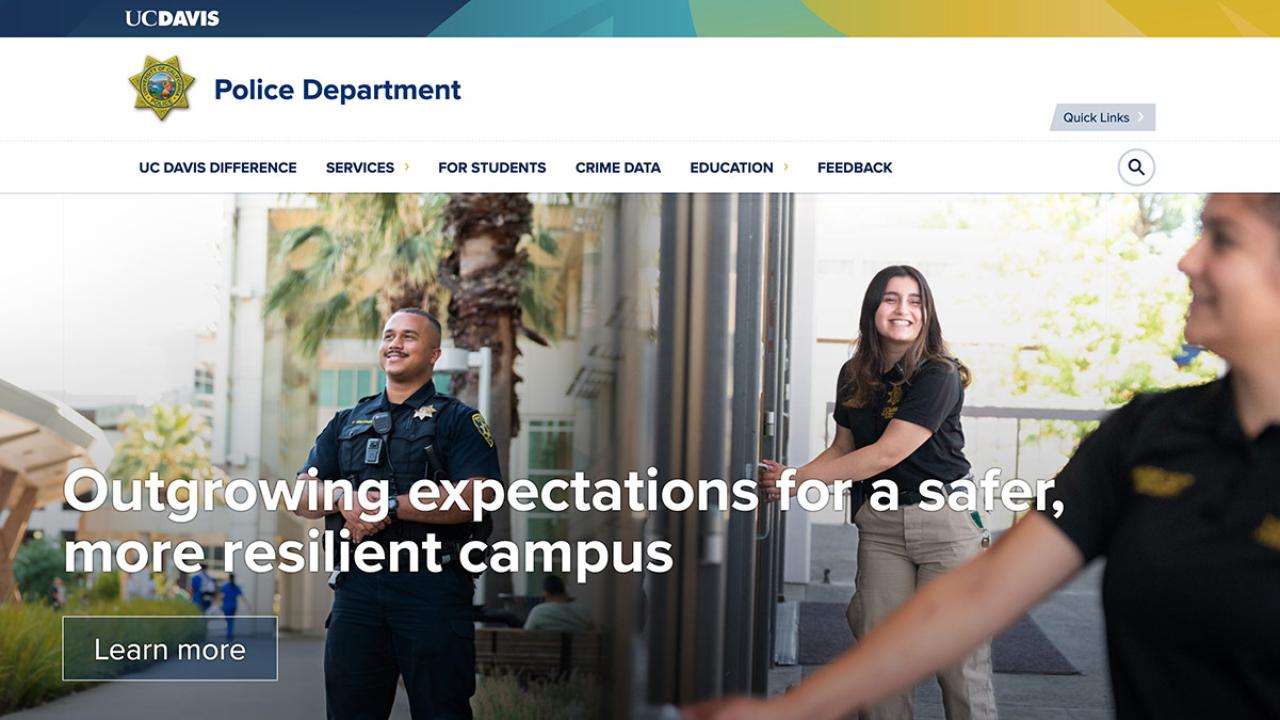 Screen shot of police website with the headline, "Outgrowing Expectations for a Safer, More Resilient Campus"