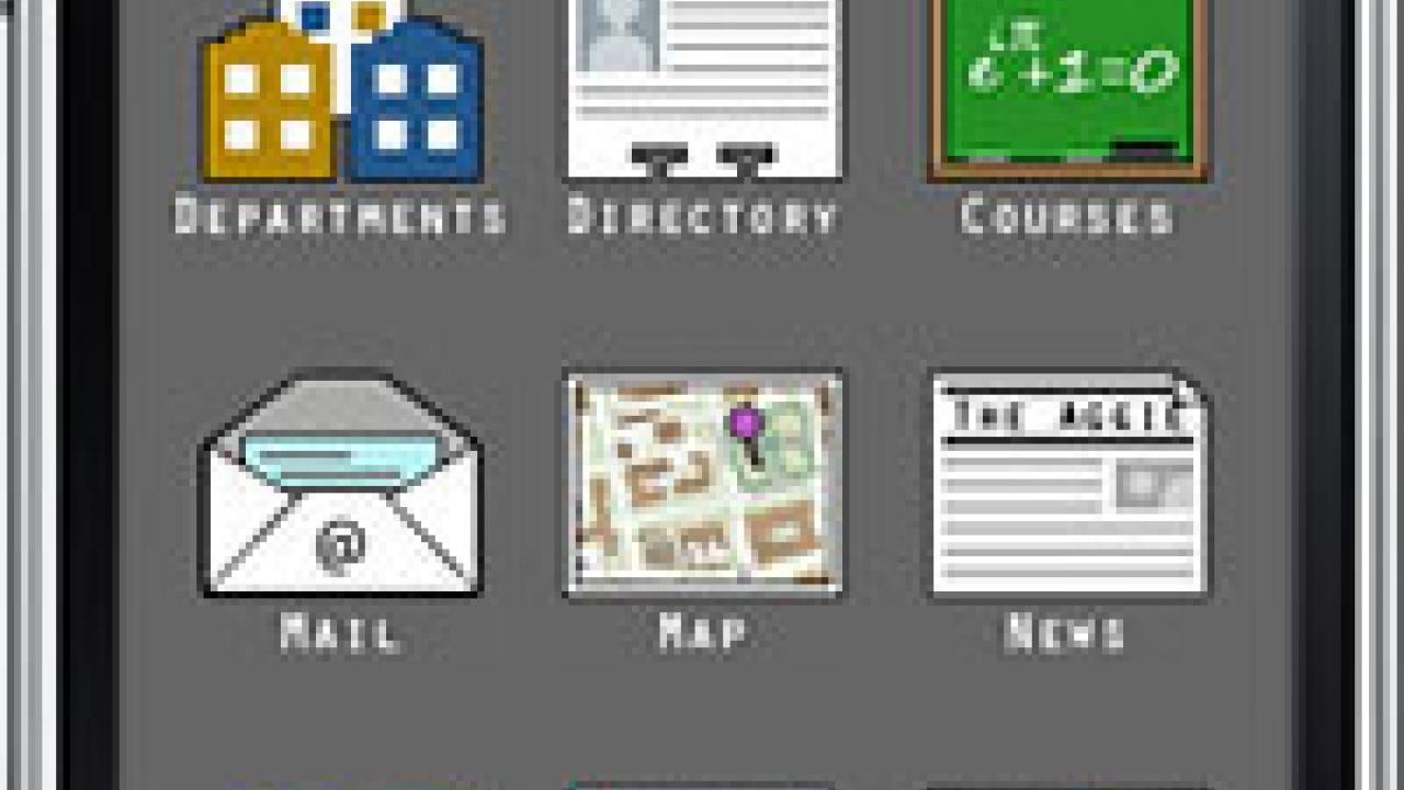 Graphic: an iPhone with the  UC Davis Mobile app