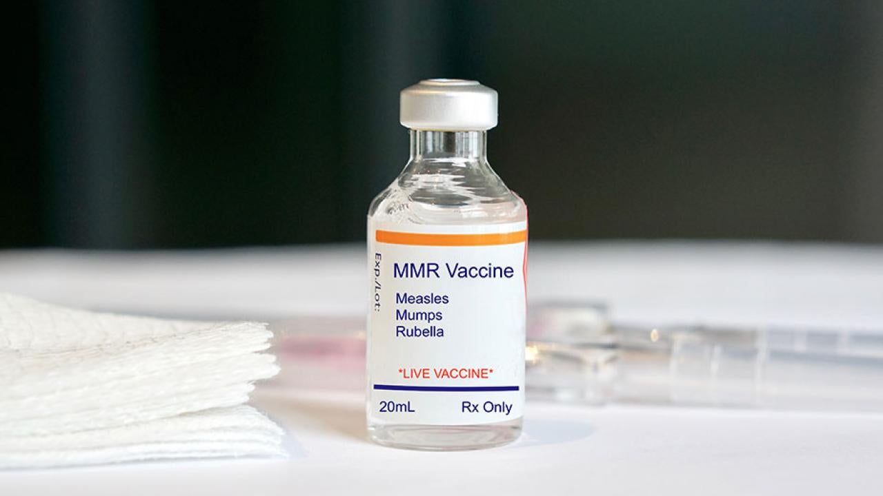 Bottle of vaccine: mealses, mumps, rubella (MMR)