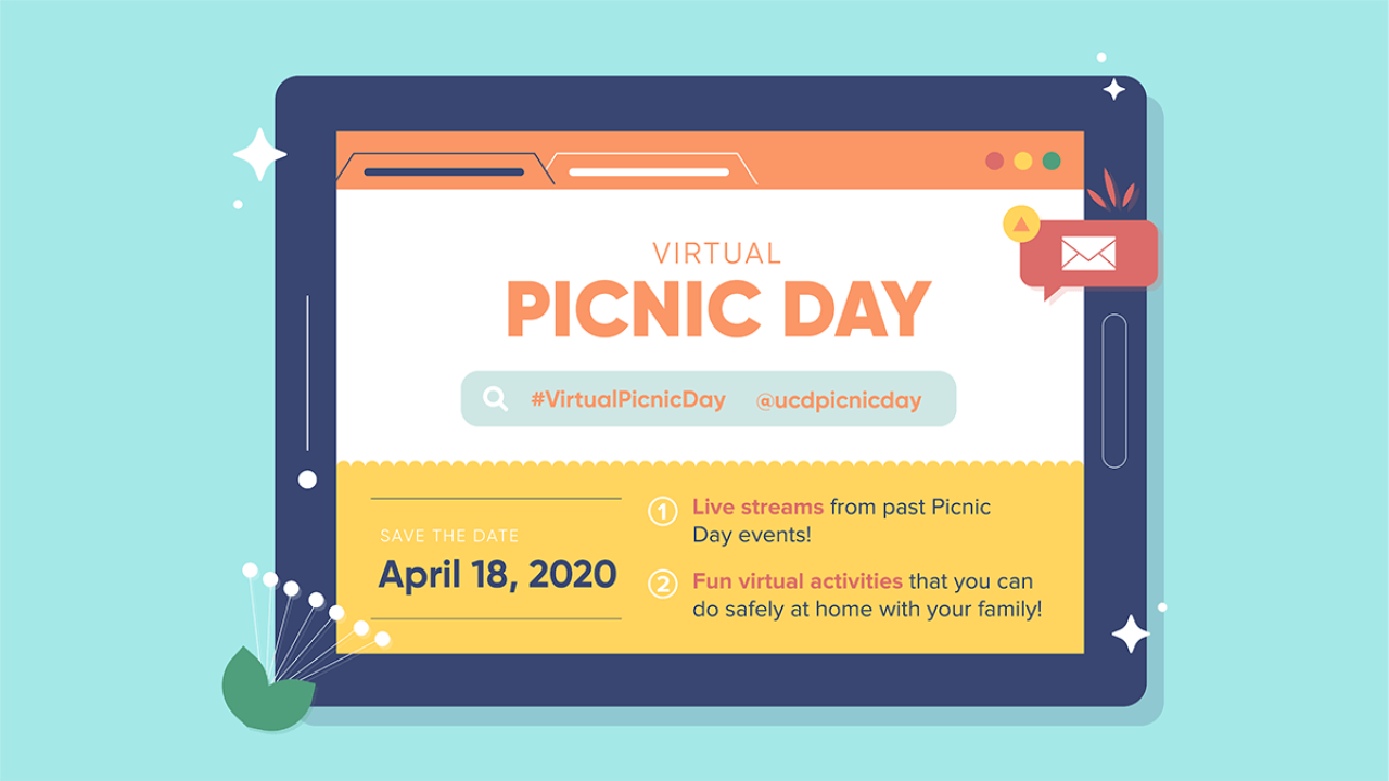 Graphic promoting virtual Picnic Day on April 18.