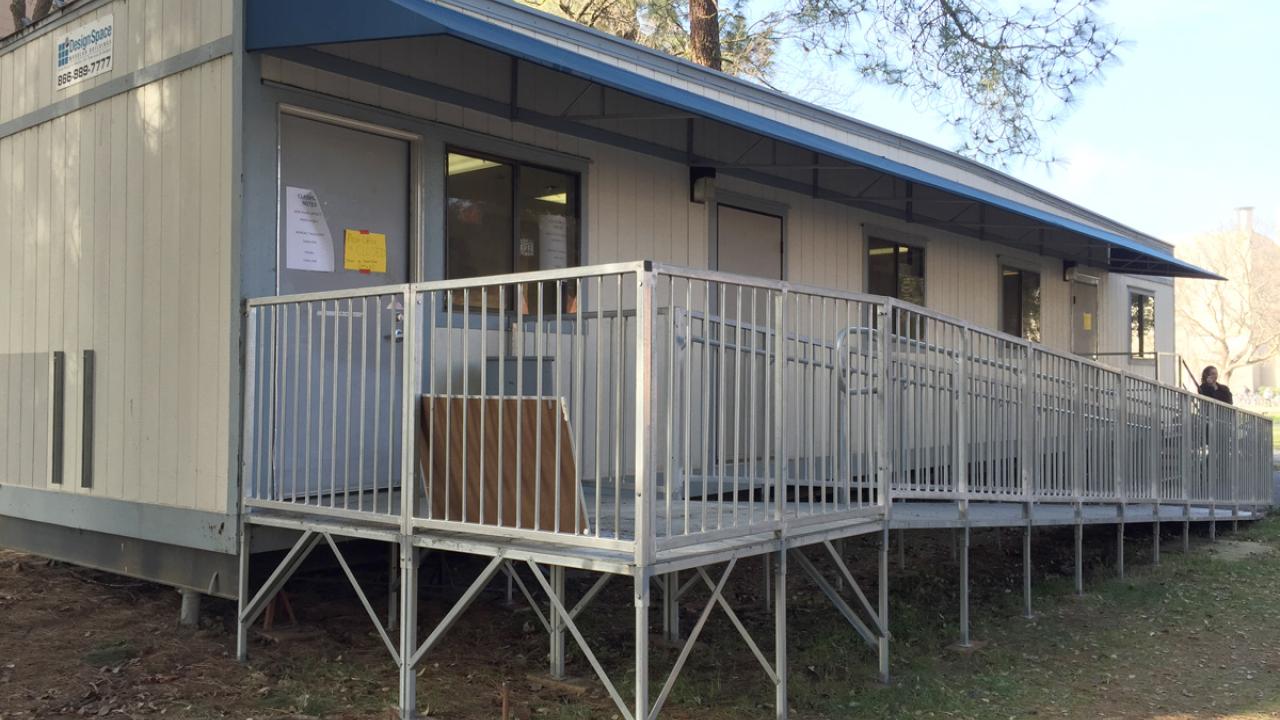 Photo of temporary trailer near Wickson Hall.