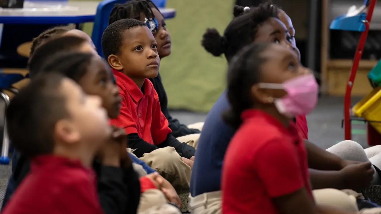 Black children in classroom at St. HOPE's Public School 7, Sacramento