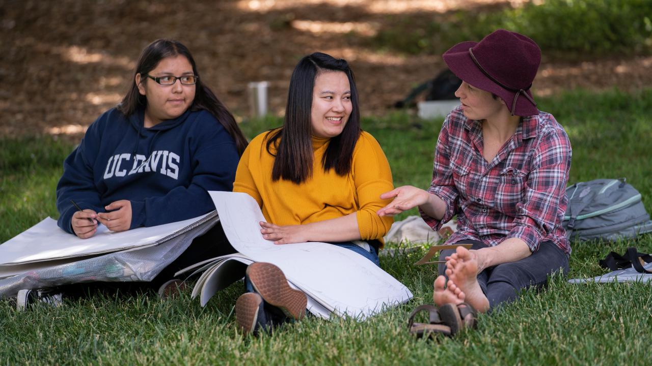 An art class sketches in the Arboretum near Lake Spafford on May 1, 2018.