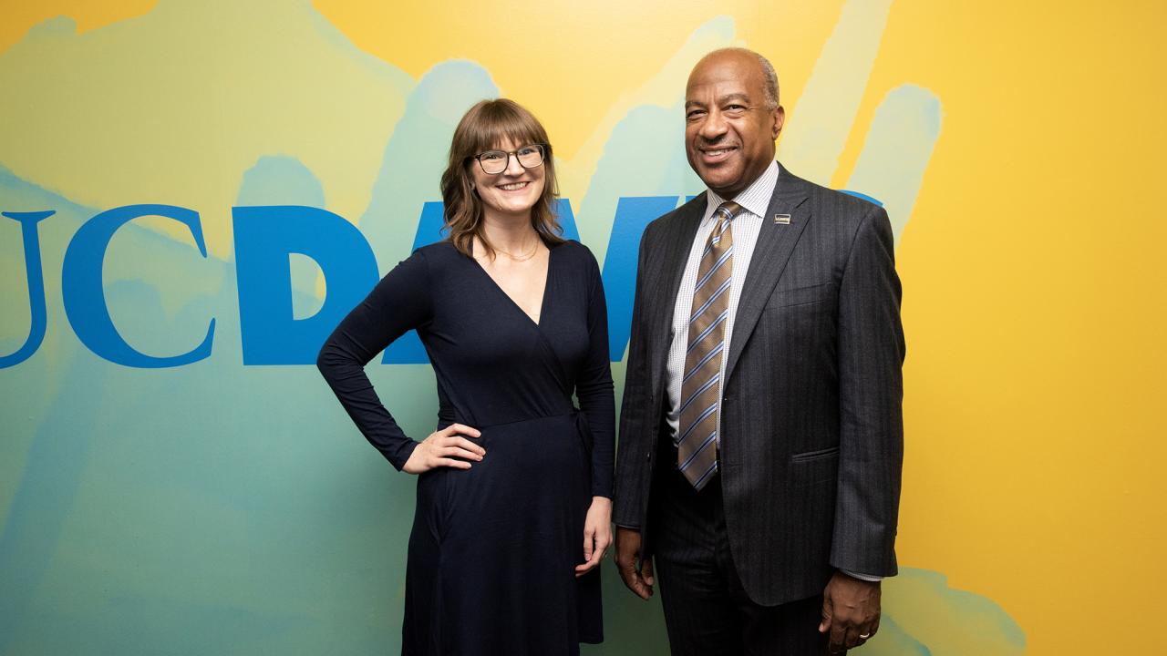 Alyssa Weakley standing next to Chancellor Gary May