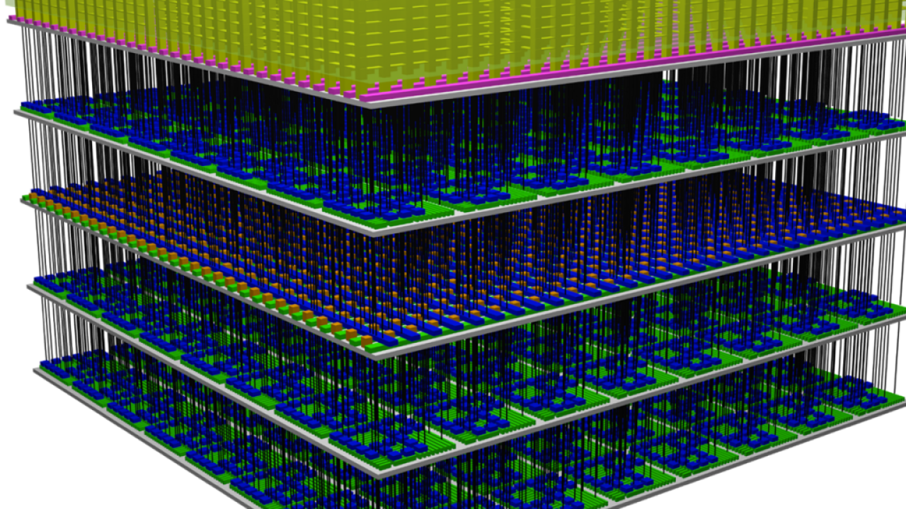 Diagram of a layered integrated circuit chip