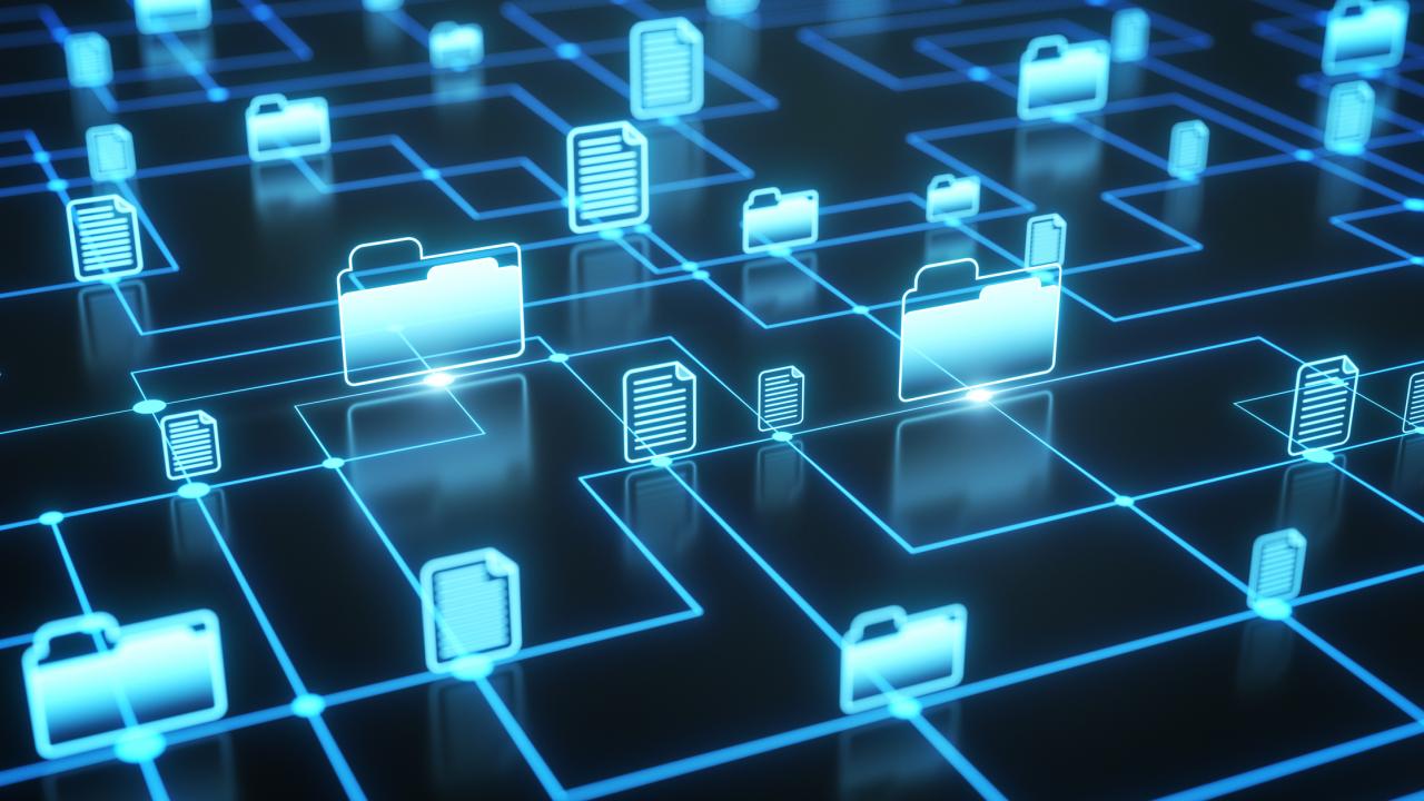 Blue field with light blue background showing data files for high tech businesses