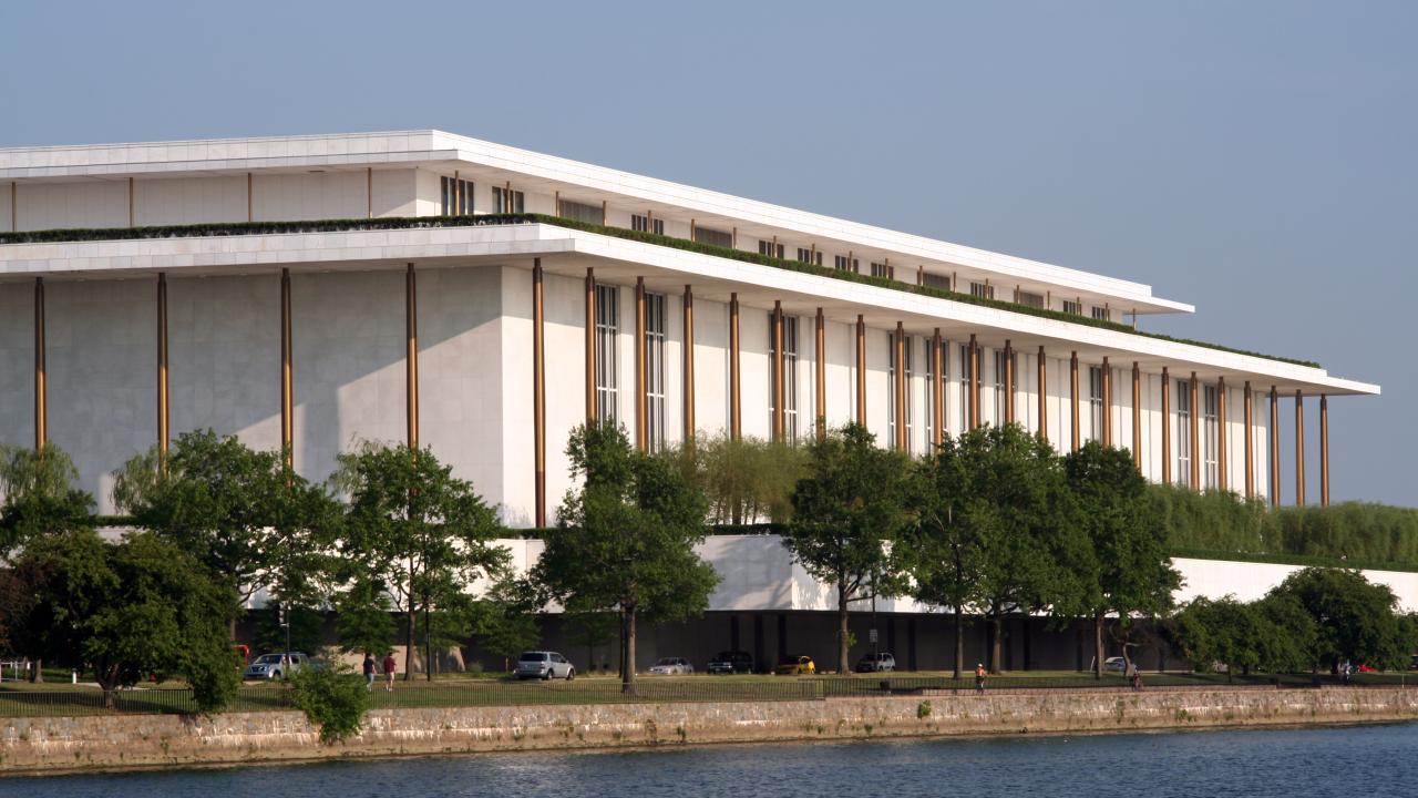 Kennedy Center, white building on Potomac River Washington D.C. 