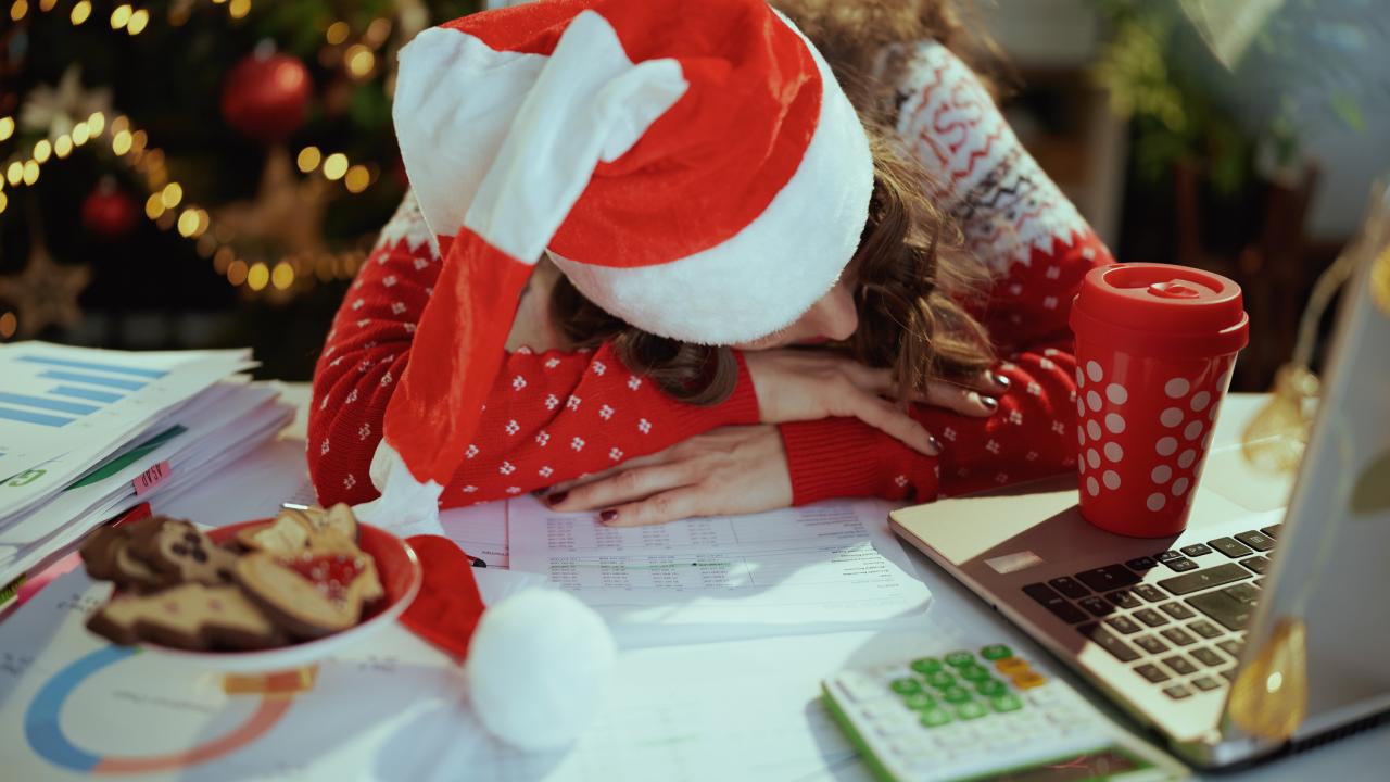 Woman in red sweater sleeping 