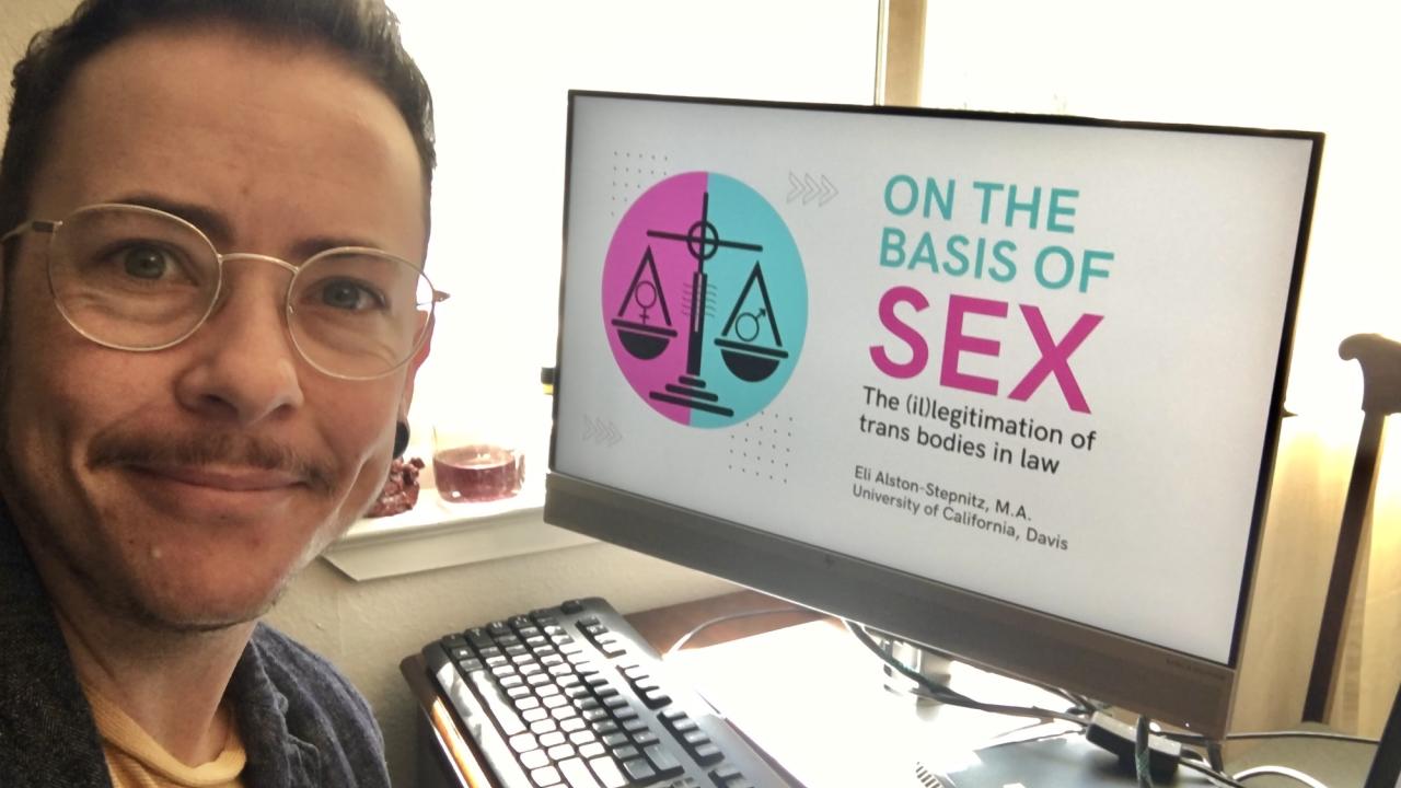 Eli Altson-Stepnitz at the computer at UC Davis. 