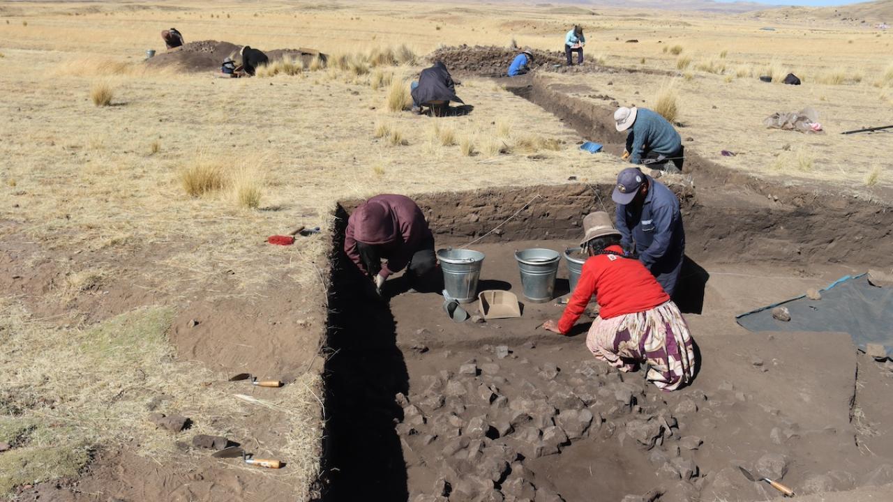 Excavation site, people, in Peru  