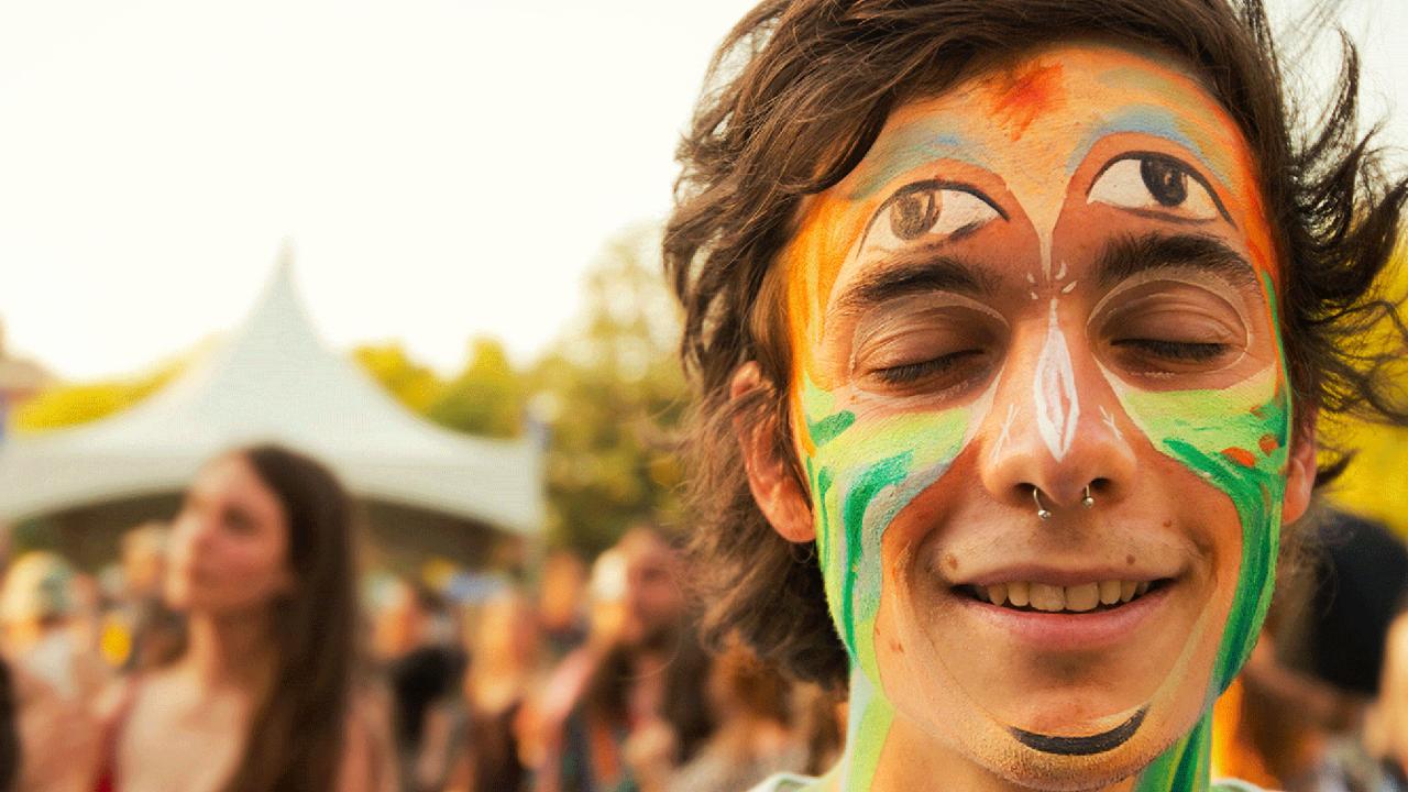 Closeup of a guy's face with nose ring