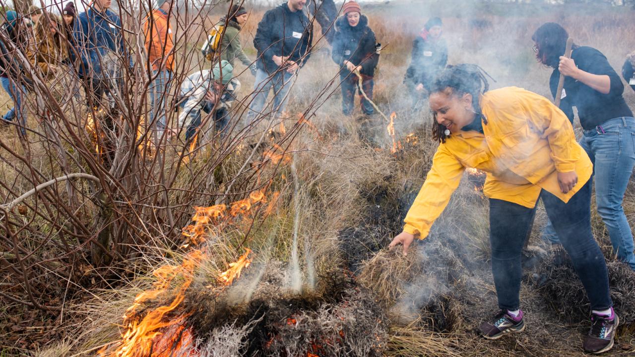 Beth Rose Middleton Manning and students conduct Indigenous burn in Woodland CA