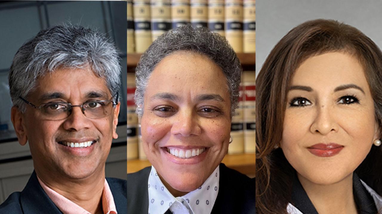 Headshots of Sundeep Dugar, Kelli M. Evans and Diana E. Ramos 