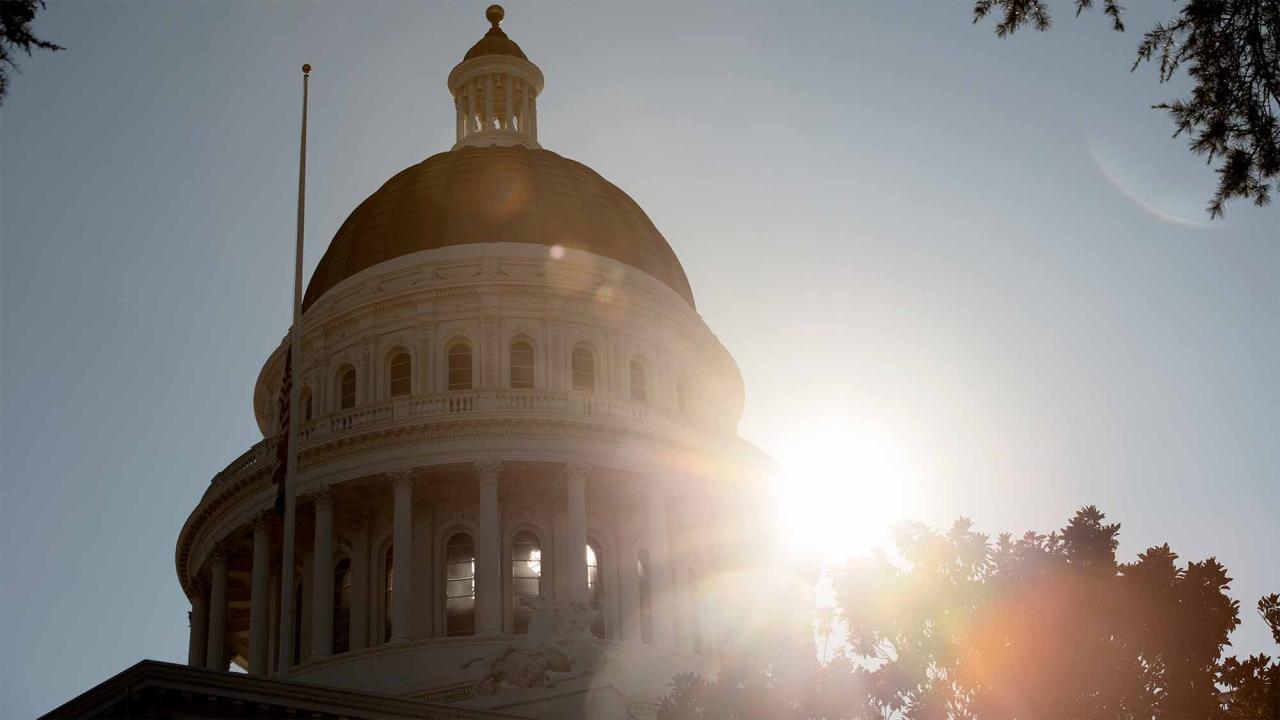 Sunlight peeks through the California State Capitol dome