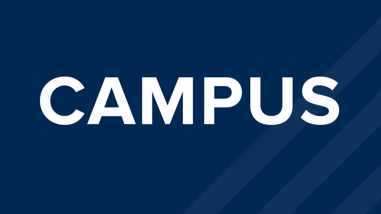 Blue graphic with text: "Campus"