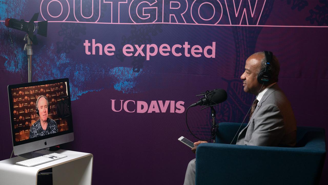 Chancellor Gary S. May interviews Richard Michelmore, director of the Genome Center, for Face to Face With Chancellor May.