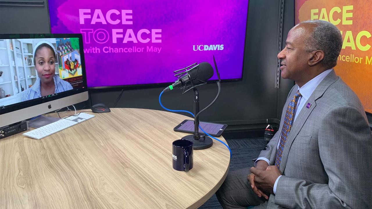 Chancellor Gary S. May has a video chat with Orly Clerge.