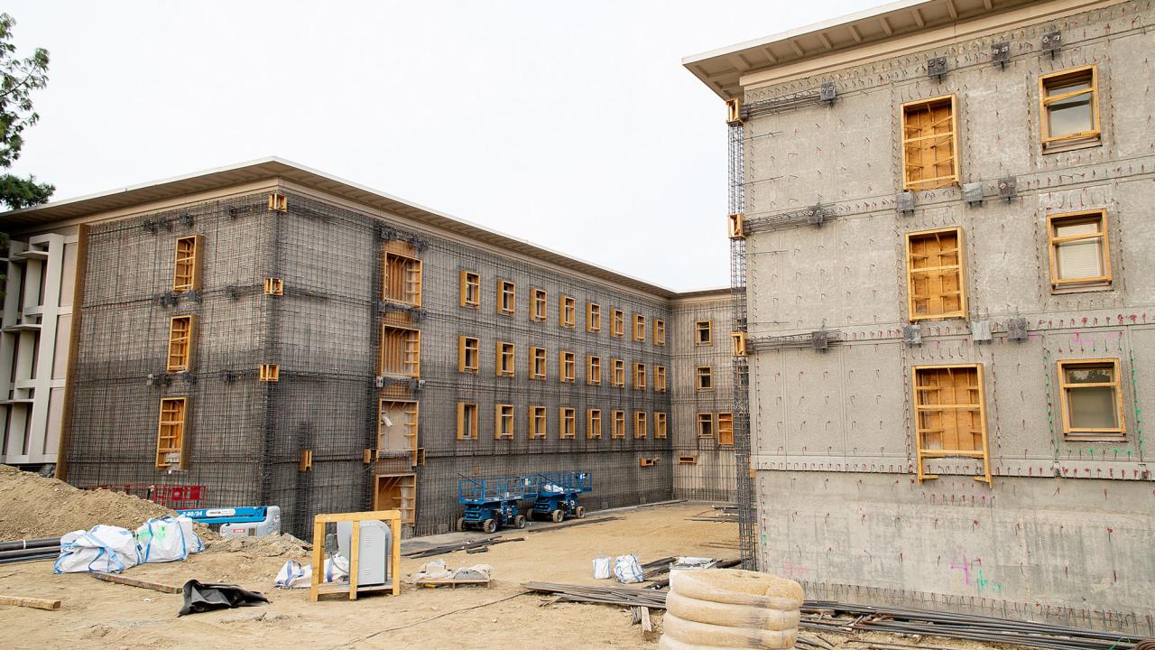 Chemistry Building in construction mode, prior to new walls going up for seismic safety.