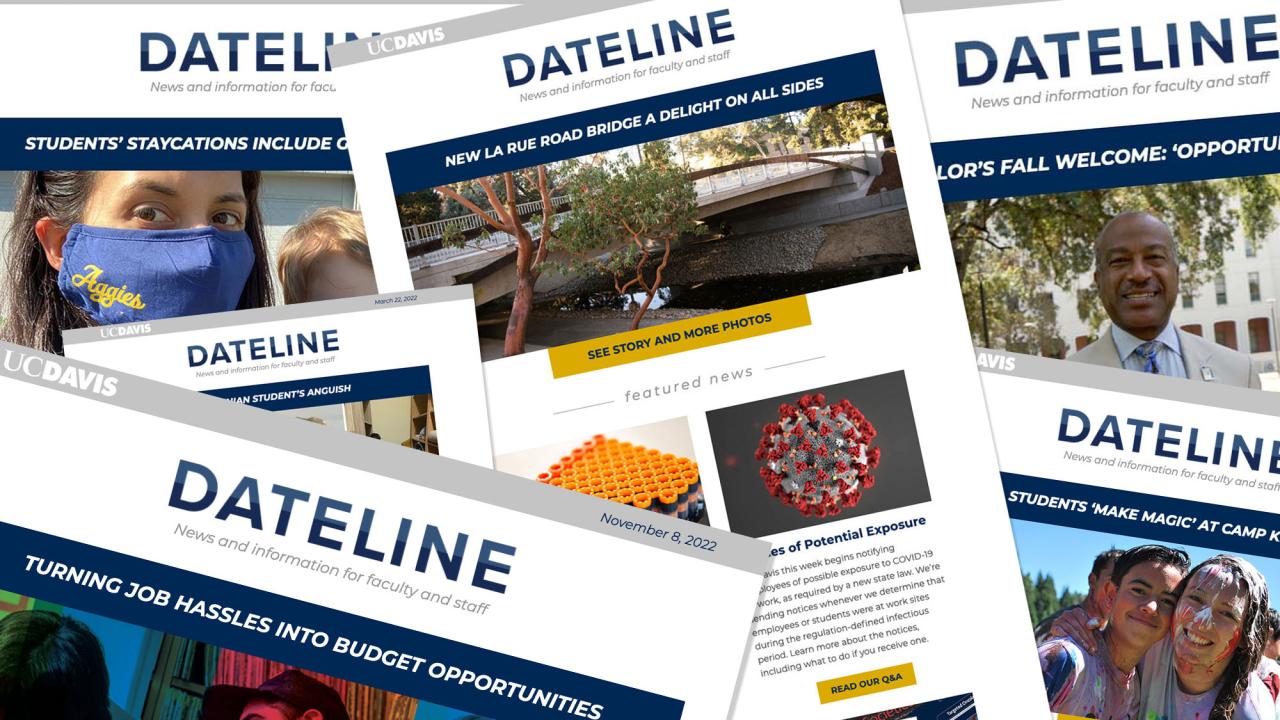 Collage of various Dateline UC Davis email screenshots