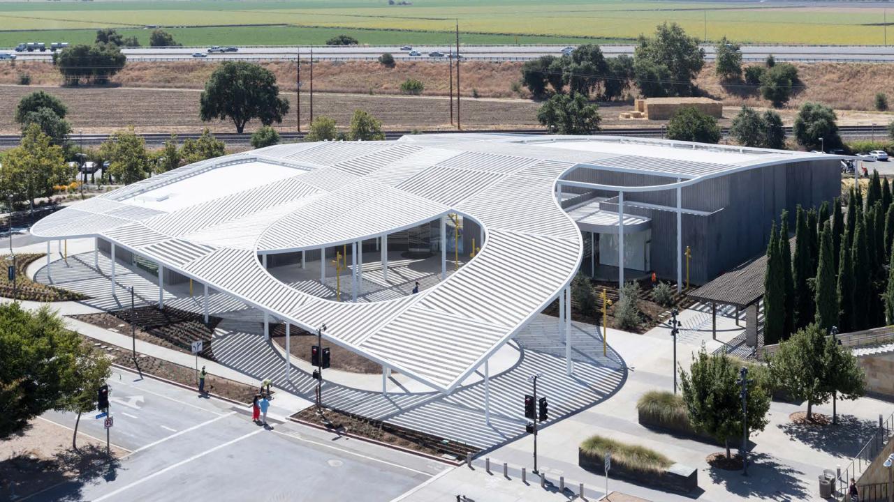 Aerial view of museum's buiulding's canopy