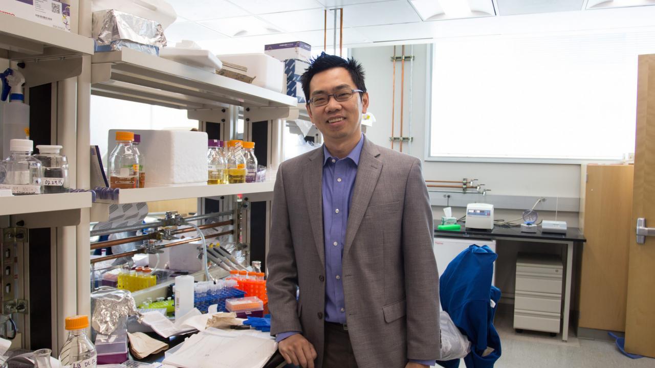 Male scientist standing in the middle of a lab