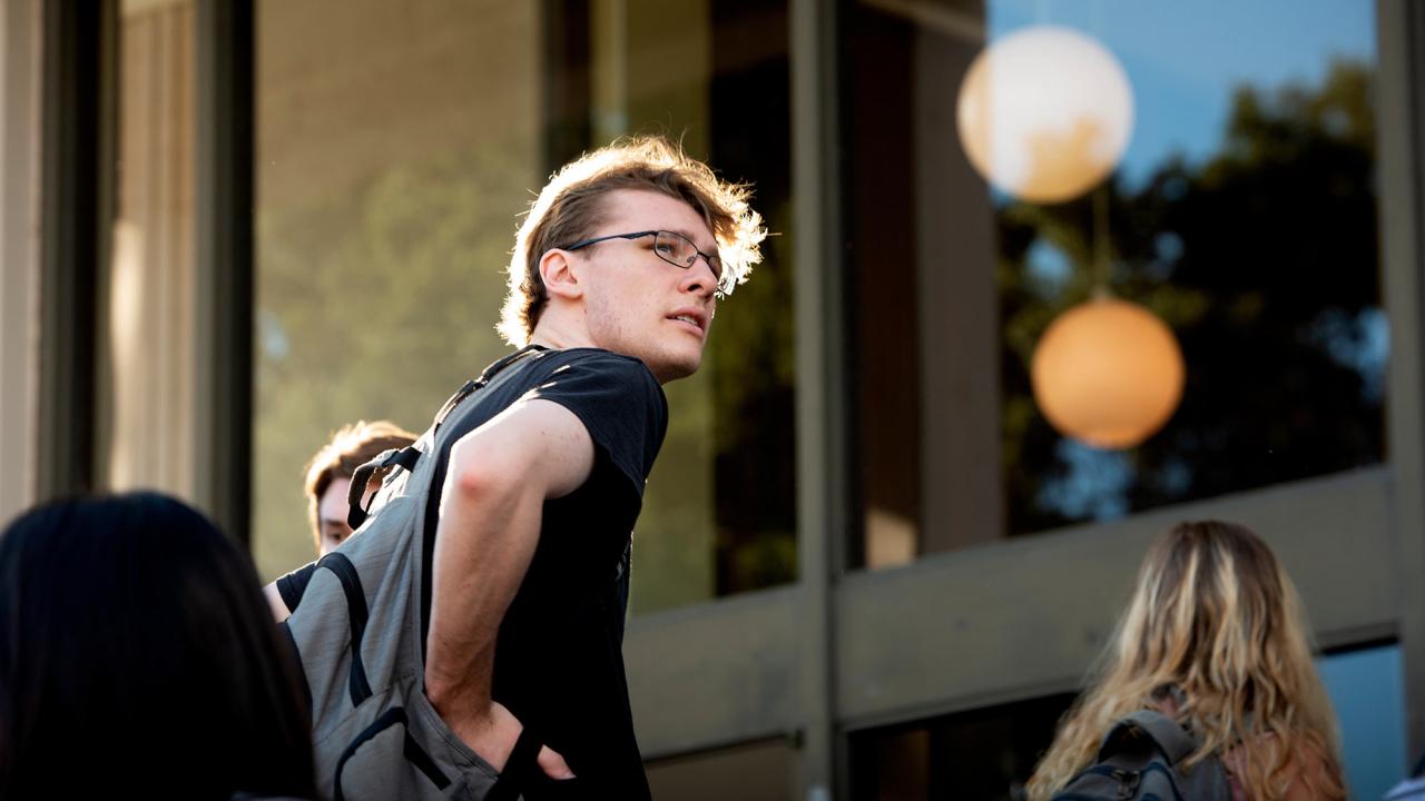 student arrives for first day of class