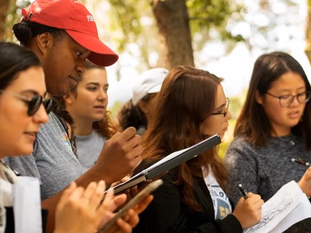 Students gathered together outside
