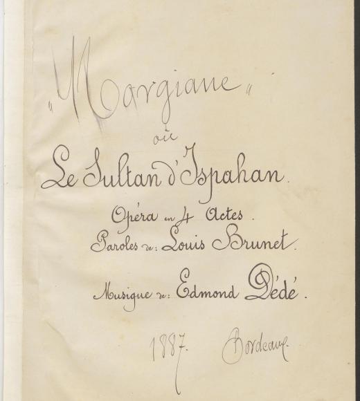 front of opera pages from archives at Harvard