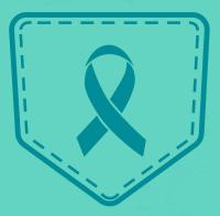 Teal graphic: Back pocket of denima pants, with Sexual Assault Awareness Month ribbon on the pocket