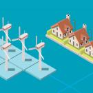 Book cover, cropped, showing wind farm and housing subdivision on grid.