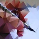 A hand writes with a pen, with geometric pattern overaly