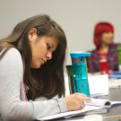 Haydee Gonzalez working on pre-law class at the UC Davis School of Law.