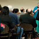 Interim provost Barbara Horwitz talks to members of the campus community at the chancellor&rsquo;s brown bag chat Feb. 13 in the Silo.
