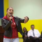 A SAYS performer at a high school assembly