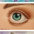 Artwork by Kristina Taylor, "Sanya Richards-Ross"; Melinda Zavala, "One Eye"; and Brandon Tucker, "Memory"