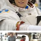 Photos: Dyson in her spacesuit for a training session. Dyson and Wheelock prepare spacesuits in the Quest airlock, on board the space station.