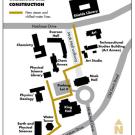 Construction zone, looking south from Shields Library down the Mrak Mall walkway; and project map