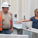 Photo: Coffee House Director Sharon Coulson and construction superintendent Jeff Brown of Sacramento's Tricorp Construction Inc. at the Swirlz island.